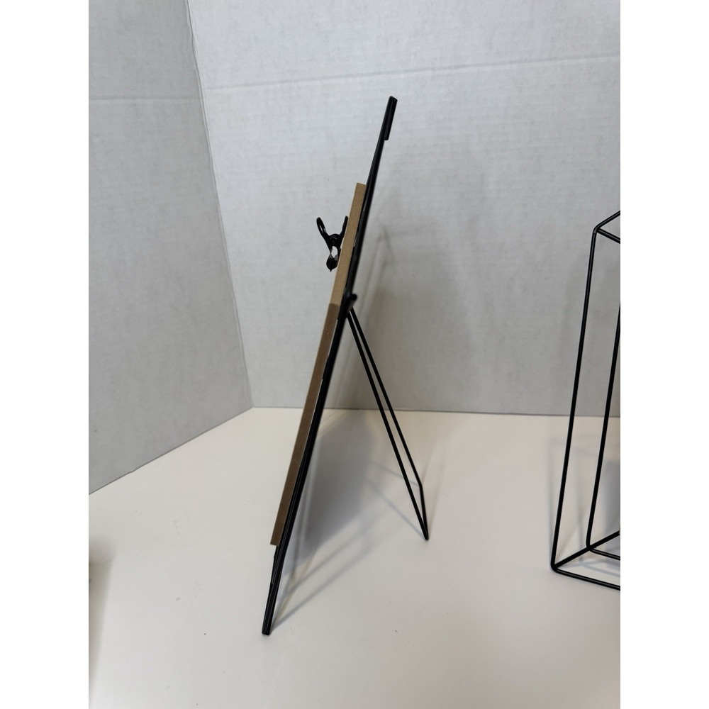Set of 2 House-Shaped Freestanding Photo Frames Black Metal & Natural Wood - Picture 5 of 6